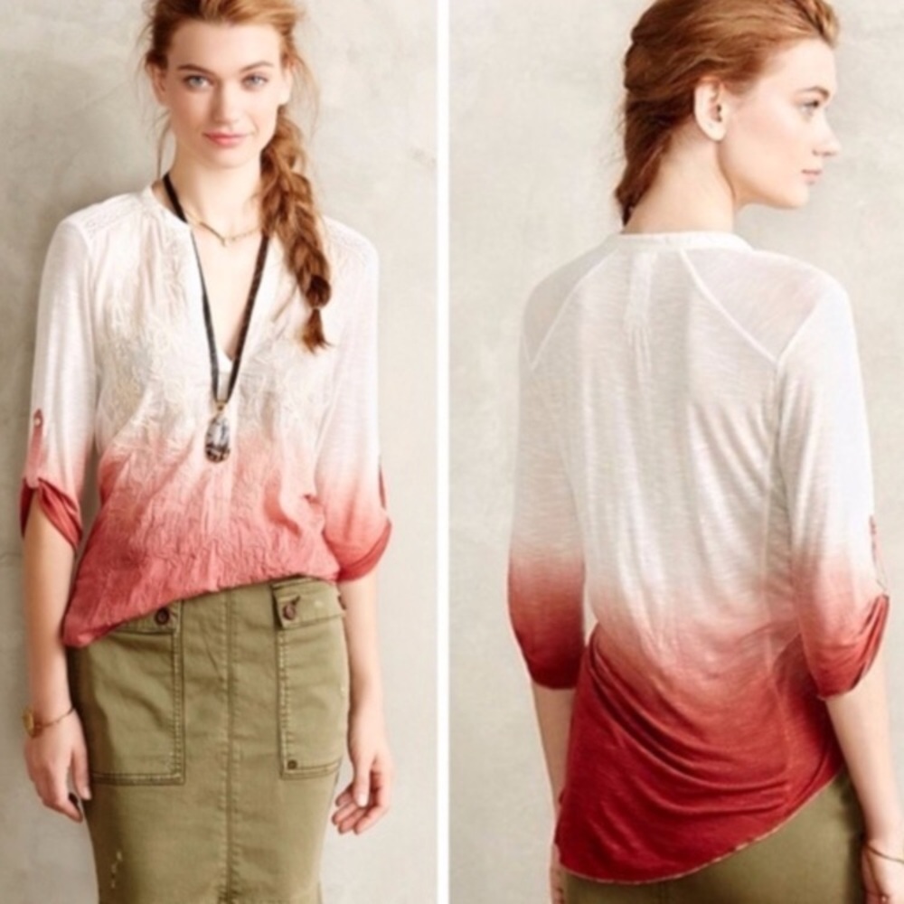 Anthropologie Tiny Dip Dye Ombré Embroidered Top